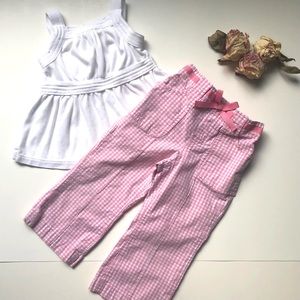 Gap toddler pink gingham pants and white tank - Girls 18-24M